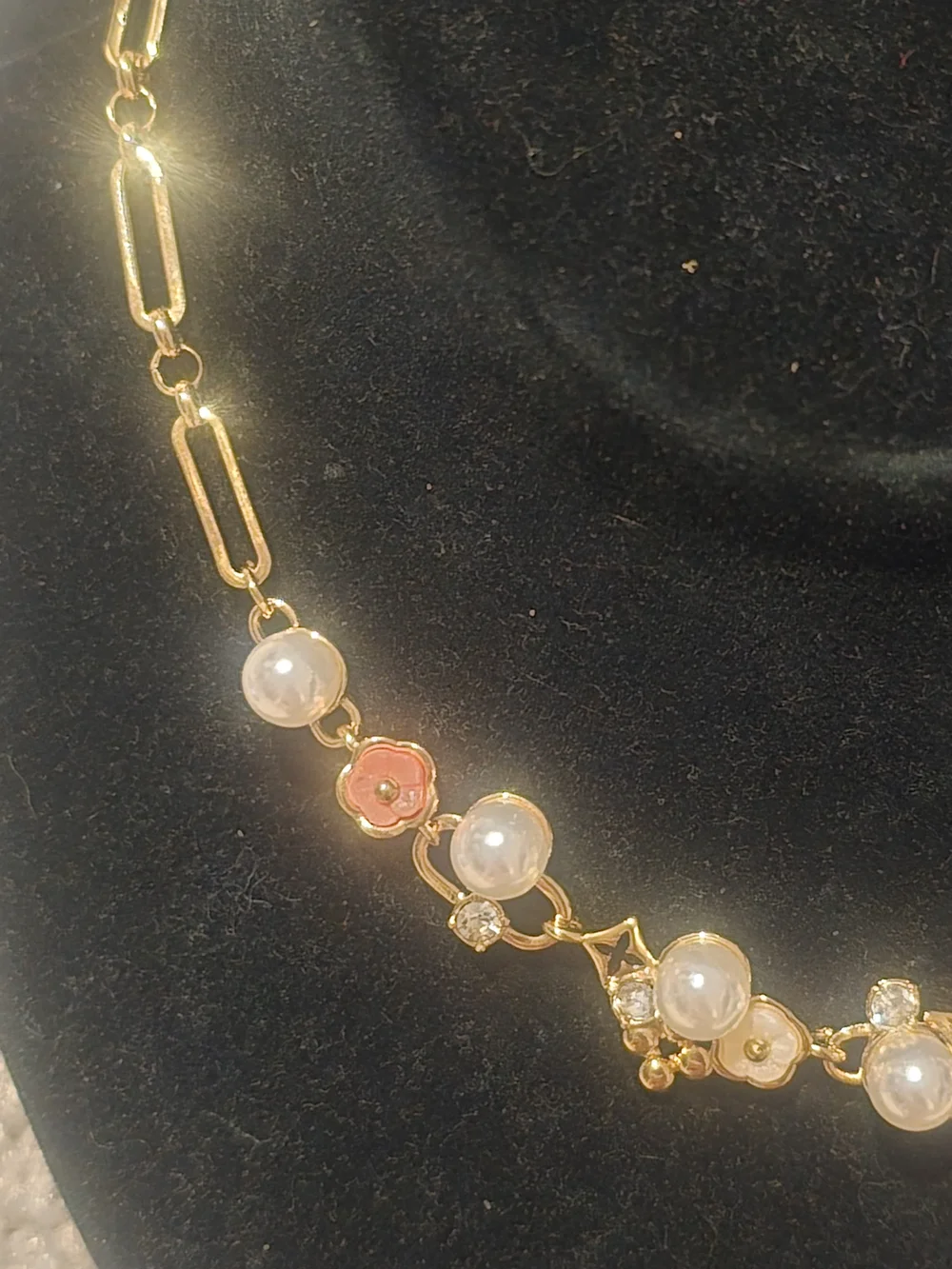 Gold-Tone Pearl & Flower Necklace - Designer Style